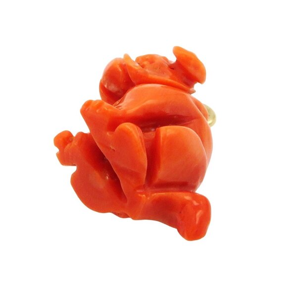 Vintage 14K Gold Carved Coral Grotesque Demon Amulet Charm Pendant 1930s - Picture 10 of 10